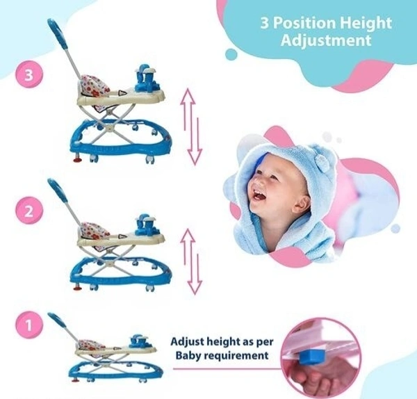 Push Handle Parent to Push Walker Detachable Seat /Handle/ Washable Cushion seat Detachable FootMat 8 wheels with 360⁰ Rotation Kids Walker  - Dark Blue