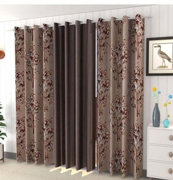 3D Printed Polyester  Room Darkening 7Feet Door length Pack of 3 Room/Living Curtains 