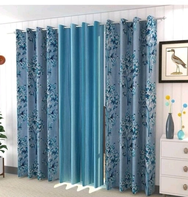 3D Printed Polyester  Room Darkening 7Feet Door length Pack of 3 Room/Living Curtains 