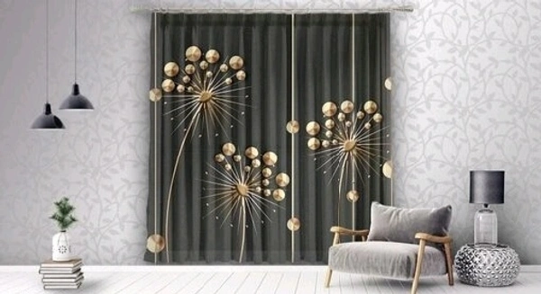 ANMOLFAB  Polyester 3D Digital Black Sparkle Printed  Day / Night Room Darkening  For Room/Living Room Curtain Pack of 2 - 5 Feet