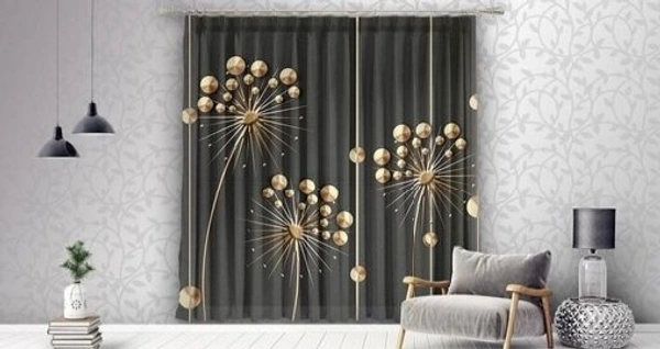 ANMOLFAB  Polyester 3D Digital Black Sparkle Printed  Day / Night Room Darkening  For Room/Living Room Curtain Pack of 2 - 7Feet 