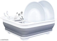  Grey & White  Colilor Silicon Plastic Folding Collapsible Kitchen Sink, Dish Rack Drainer Basket - Grey& White, Silicone, Multipack 1, 30*36