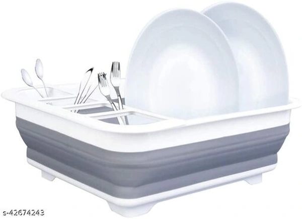  Grey & White  Colilor Silicon Plastic Folding Collapsible Kitchen Sink, Dish Rack Drainer Basket - Grey& White, Silicone, Multipack 1, 30*36