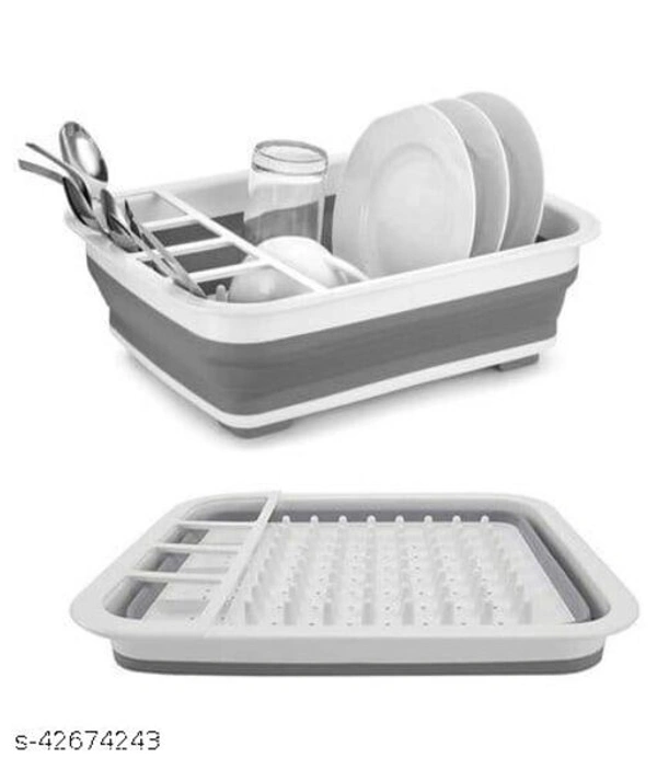  Grey & White  Colilor Silicon Plastic Folding Collapsible Kitchen Sink, Dish Rack Drainer Basket - Grey& White, Silicone, Multipack 1, 30*36