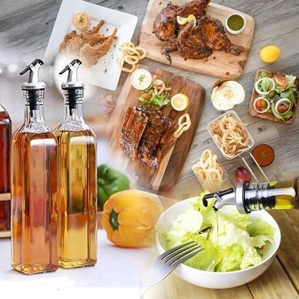 Set 2 Pieces  500ml  Glass Oil Dispenser One Silicone Spatula,One Silicone Oil Brush Medium  Silicon Foldable Funnel with Spice Jar Kitchen  Accessories Combo Pack 