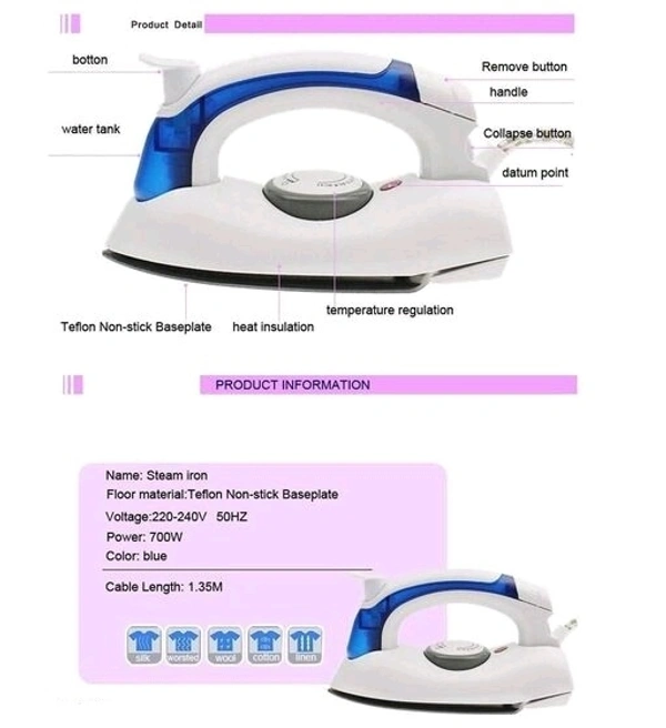 RUSHAAN TRADERS New White Folding Portable Iron Compact Touchup and Perfect Portable Foldable  Travel Iron 750W Consumption COLLAR For Indian Plug