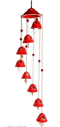 RAJROYAL Ceramic   Red Wind Chimes Bell (8Bells ) Wall Decor Hanging  For Outddoor / Homes /Potico/ Balcony 