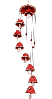 RAJROYAL Ceramic   Red Wind Chimes Bell (8Bells ) Wall Decor Hanging  For Outddoor / Homes /Potico/ Balcony 