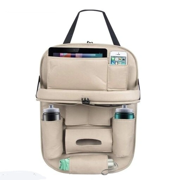 Car Back Seat Organizer with Tablet Holder 6 Different  Pouches PU leather with Foldable Table Tray with Holding Bottle  pouch and Mobile Accessories 1pcs