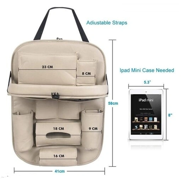 Car Back Seat Organizer with Tablet Holder 6 Different  Pouches PU leather with Foldable Table Tray with Holding Bottle  pouch and Mobile Accessories 1pcs