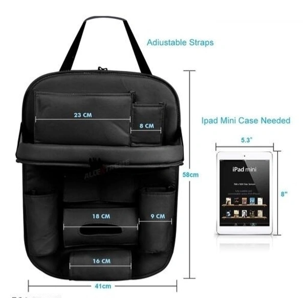 Car back Seat Organizer  with Tablet Holder,6 Storage  Pouch  Bottle bottle hoderH/Foldable Tray holder Accessories Black 1pcs