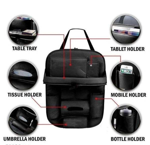 Car back Seat Organizer  with Tablet Holder,6 Storage  Pouch  Bottle bottle hoderH/Foldable Tray holder Accessories Black 1pcs