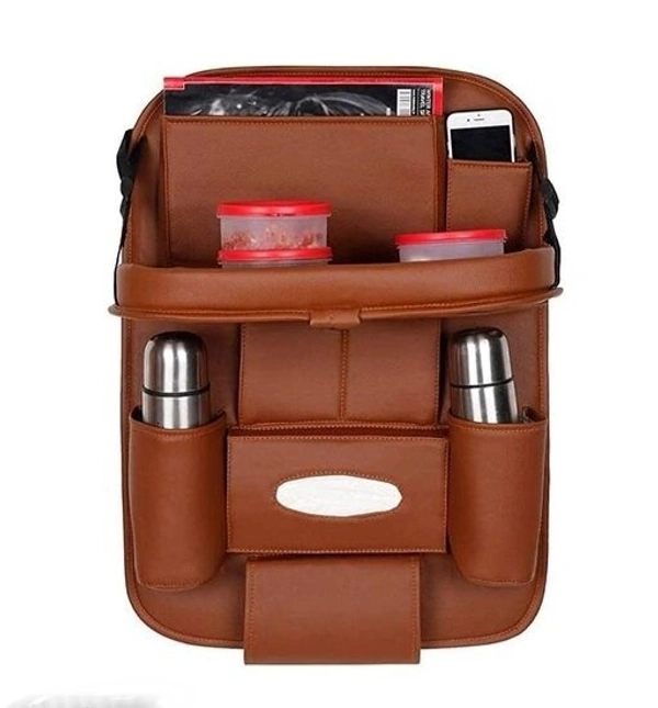 Car back Seat Organizer  with Tablet Holder,6 Storage  Pouch  Bottle bottle hoderH/Foldable Tray holder Accessories Brown 1pcs