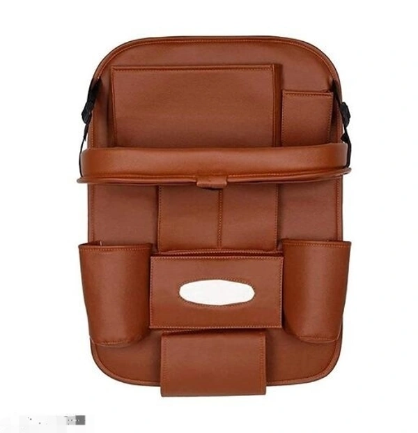 Car back Seat Organizer  with Tablet Holder,6 Storage  Pouch  Bottle bottle hoderH/Foldable Tray holder Accessories Brown 1pcs