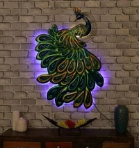 KAPTOWN Handmade Iron Sitting   Peacock Led Back Light Rajasthani  Art Wall Decor  36inch.