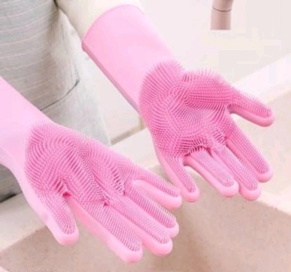 Magic Washing Dish /Cleaning Washing Gloves,Silicon Cleaning Gloves,Silicon Hand Gloves for kitchen/Bathroom/Car Cleaning - pink