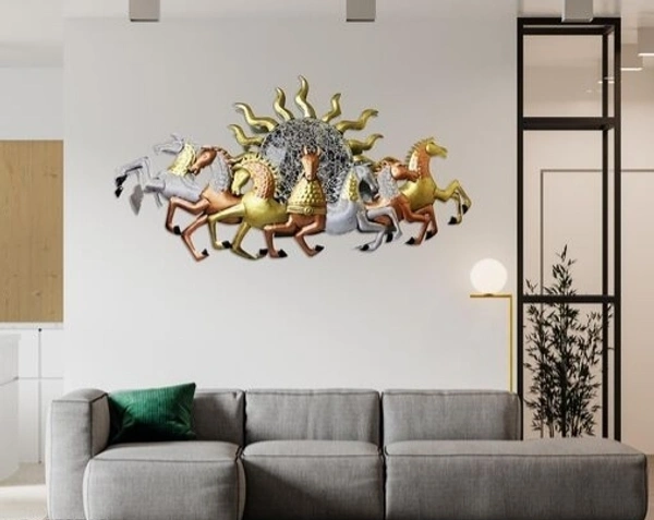 Yanoworld Seven Running horse with Sun ray Wall Decor/Wall /Wall Hanging 