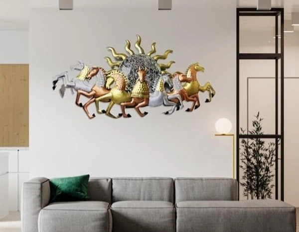 Yanoworld Seven Running horse with Sun ray Wall Decor/Wall /Wall Hanging 