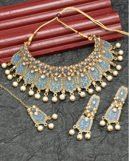 Real Gold Tone Traditional Kerala AD Palakka Necklace - Blue at Rs 3150.00  | Traditional Necklace | ID: 2852793085648