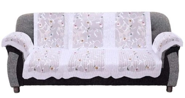 Reversable Cotton 5 Seater Sofa Cover With 6 Pieces Arms cover And 1 Center Table Cover Use Both Side, Living Room, Drawing Room, Bedroom, Guest Room (Set Of17, White) - Floral  Printed White