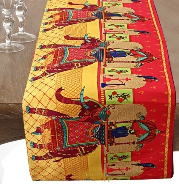 BILberry Furnishing Cotton Rajasthani  Printed Multicolour Fabric  6 seater 72inch×12 inch Table Runner - Yellow