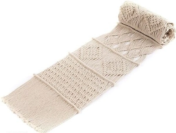 MACRAME  Handmade Off   White 6 seater 14 × 83 inch Long Table Runner - 