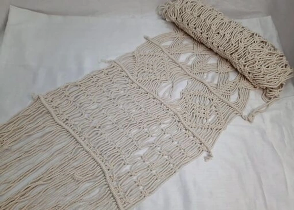 MACRAME  Handmade Off   White 6 seater 14 × 83 inch Long Table Runner - 