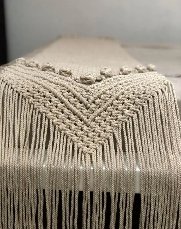 MACRAME  Handmade Off   White 6 seater 14 × 83 inch Long Table Runner - 