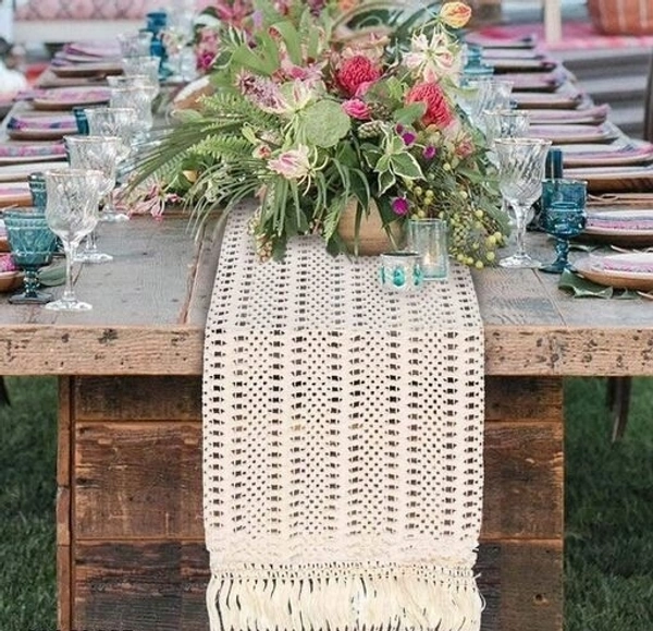 Hand Woven Macrame Bohemian Table Runner, Table Bed Tapestry with Tassels, Home Decor for Wedding Party 6 Seater 13 inch × 80 inch