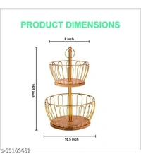 Trendy Handicraft 2 metal and wooden Tier kitchen fruit and vegetable Basket for Organizing and Decorate in living Room and Dinnerware 