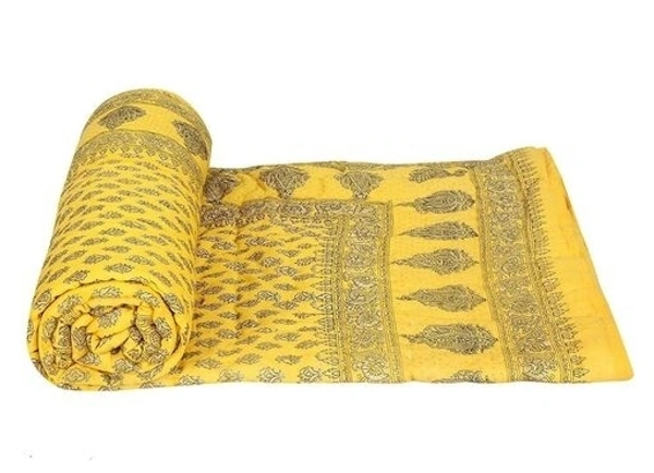 Rajasthani Organic Cotton Singlebed Jaipuri Ac Quilt/Razai  - Yellow