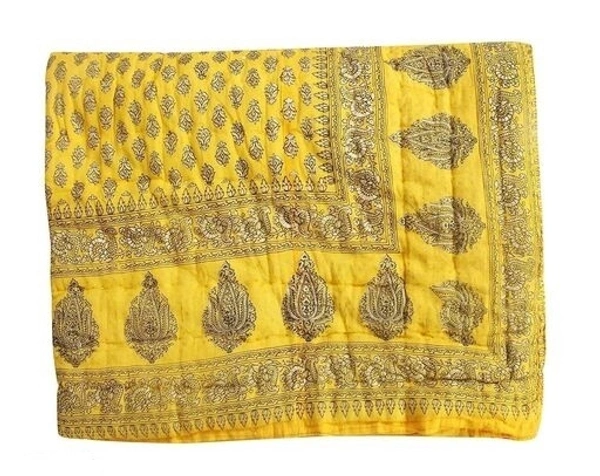Rajasthani Organic Cotton Singlebed Jaipuri Ac Quilt/Razai  - Yellow