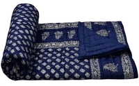 Rajasthani Organic Cotton Singlebed Jaipuri Ac Quilt/Razai  - Blue