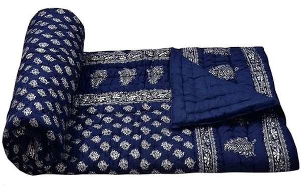 Rajasthani Organic Cotton Singlebed Jaipuri Ac Quilt/Razai  - Blue
