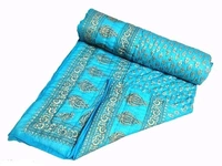 Rajasthani Organic Cotton Singlebed Jaipuri Ac Quilt/Razai  -  Sky Blue