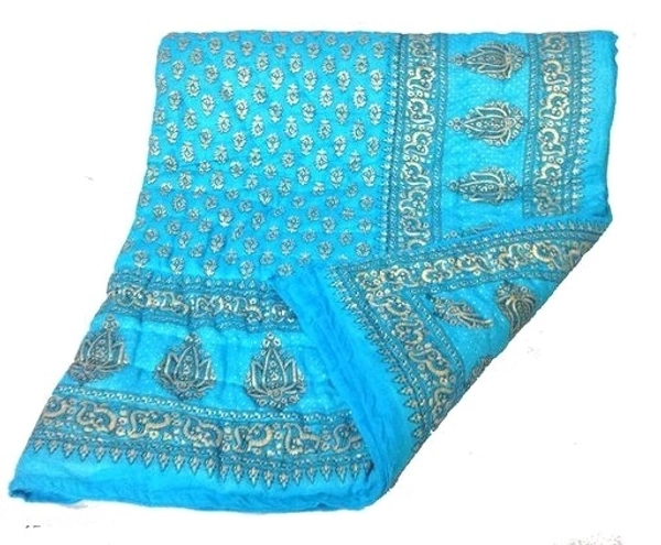 Rajasthani Organic Cotton Singlebed Jaipuri Ac Quilt/Razai  -  Sky Blue