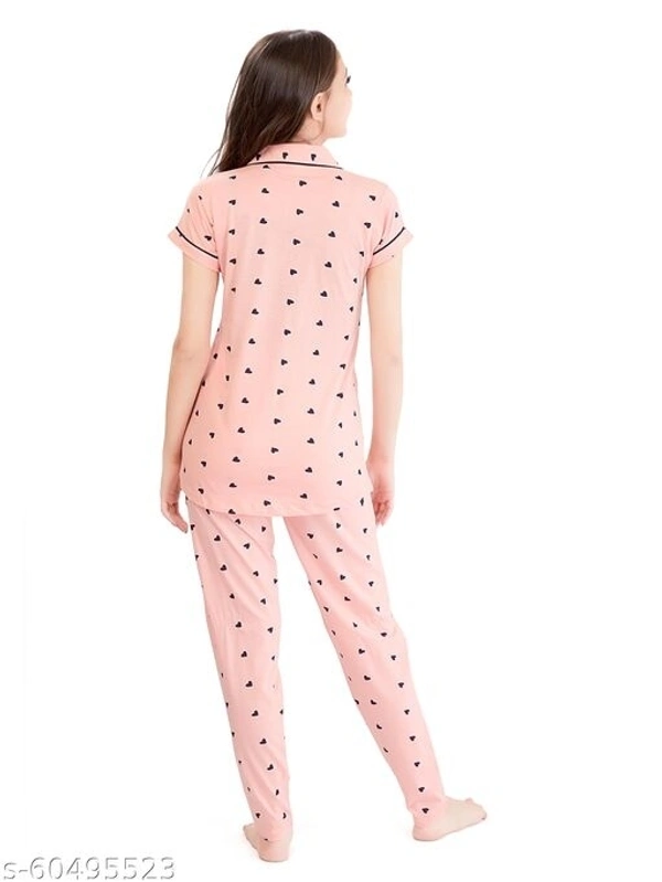 LOTIK'S Women Cotton Heart Print Front Open  Nightsuit Sets - Pink, Cotton, Multipack of1, S