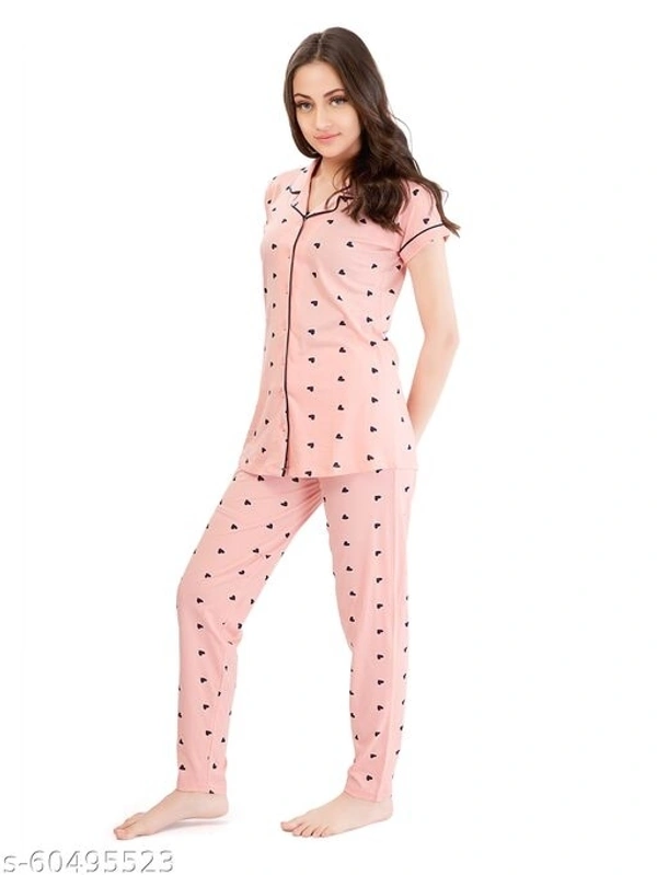 LOTIK'S Women Cotton Heart Print Front Open  Nightsuit Sets - Pink, Cotton, Multipack of1, S