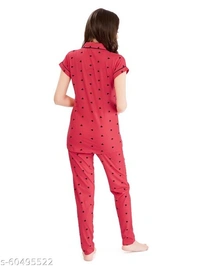 LOTIK'S Women Cotton Heart Print Front Open  Nightsuit Sets - Pink, Cotton, Multipack of1, S