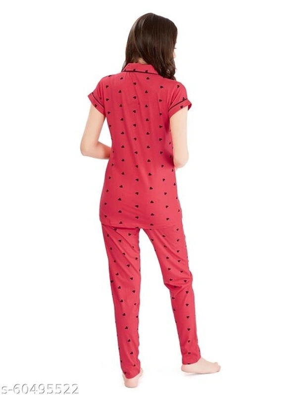 LOTIK'S Women Cotton Heart Print Front Open  Nightsuit Sets - Pink, Cotton, Multipack of1, S