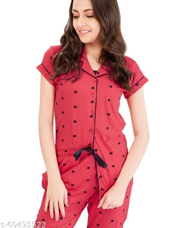 LOTIK'S Women Cotton Heart Print Front Open  Nightsuit Sets - Pink, Cotton, Multipack of1, S