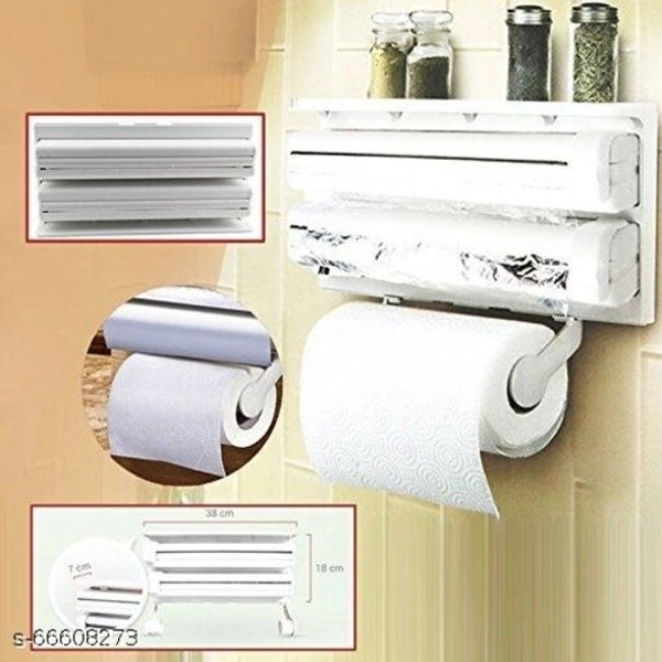  Kitchen Triple Paper Dispenser and  Kitchen  Tissue Holder /Cling Wrap 3 In 1 Modern Kitchen Roll Dispencer - Holder