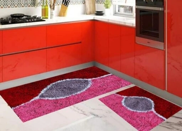 Cotton Antislip  Floor Rug for bedroom /Kitchen /Bed side Runner Pack of  2 pcs  - Red