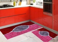 Cotton Antislip  Floor Rug for bedroom /Kitchen /Bed side Runner Pack of  2 pcs  - Red