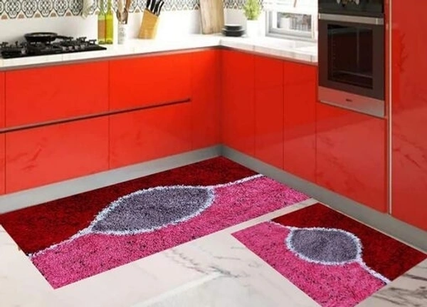 Cotton Antislip  Floor Rug for bedroom /Kitchen /Bed side Runner Pack of  2 pcs  - Red