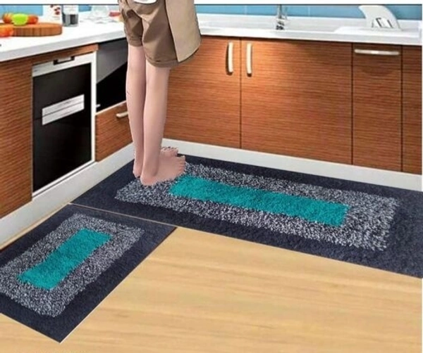 Cotton Antislip  Floor Rug for bedroom /Kitchen /Bed side Runner Pack of  2 pcs  - Blue