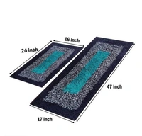 Cotton Antislip  Floor Rug for bedroom /Kitchen /Bed side Runner Pack of  2 pcs  - Blue