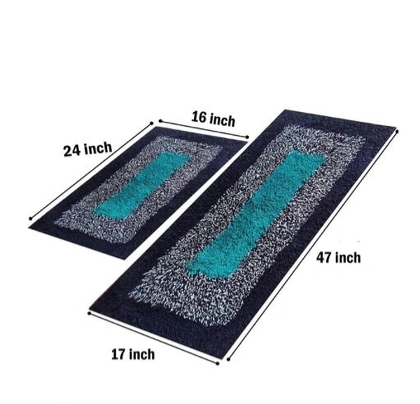 Cotton Antislip  Floor Rug for bedroom /Kitchen /Bed side Runner Pack of  2 pcs  - Blue