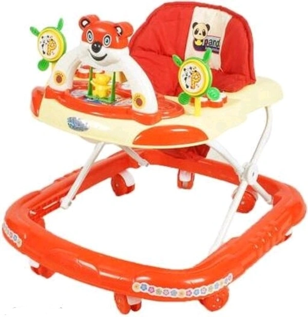  Adjustable Ultra Soft Seat  Cycle Baby Musical Walker With toy  Panda Bar Rattles For Upto 24 Months Kids [Orange]
