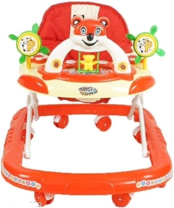  Adjustable Ultra Soft Seat  Cycle Baby Musical Walker With toy  Panda Bar Rattles For Upto 24 Months Kids [Orange]